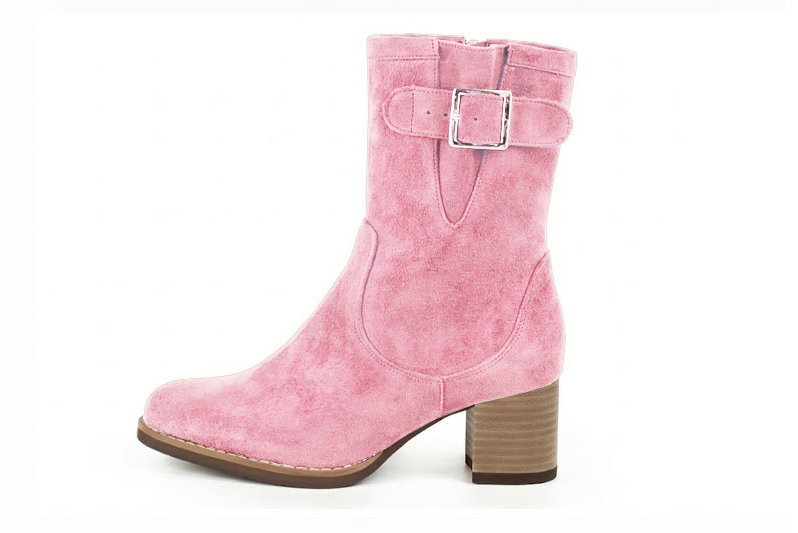 Classic leather ankle boots featuring adjustable side buckles and sleek hardware for secure support and timeless everyday style, in blush pink leather with round toe and mid block heel - Florence KOOIJMAN